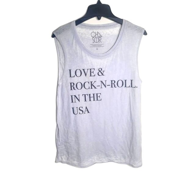 CHASER Love and Rock-N-Roll Tee in Cloud Size Medium NWOT Lightly Flawed - Picture 2 of 7